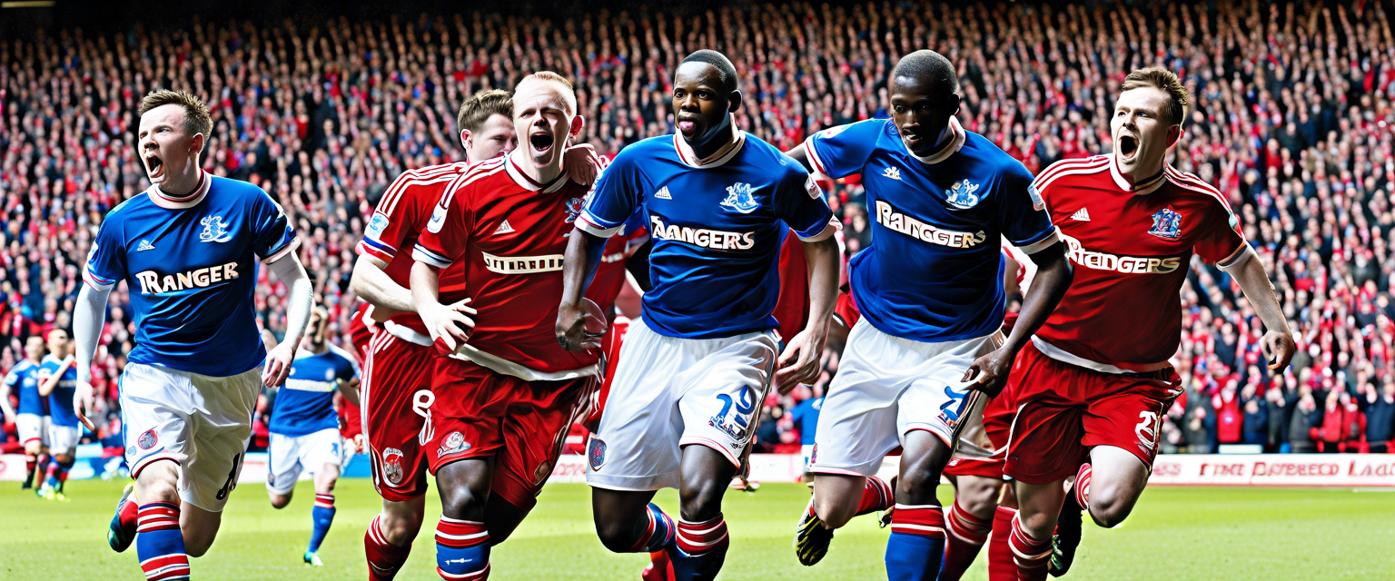 Scottish League Cup action with players from Rangers and Aberdeen.