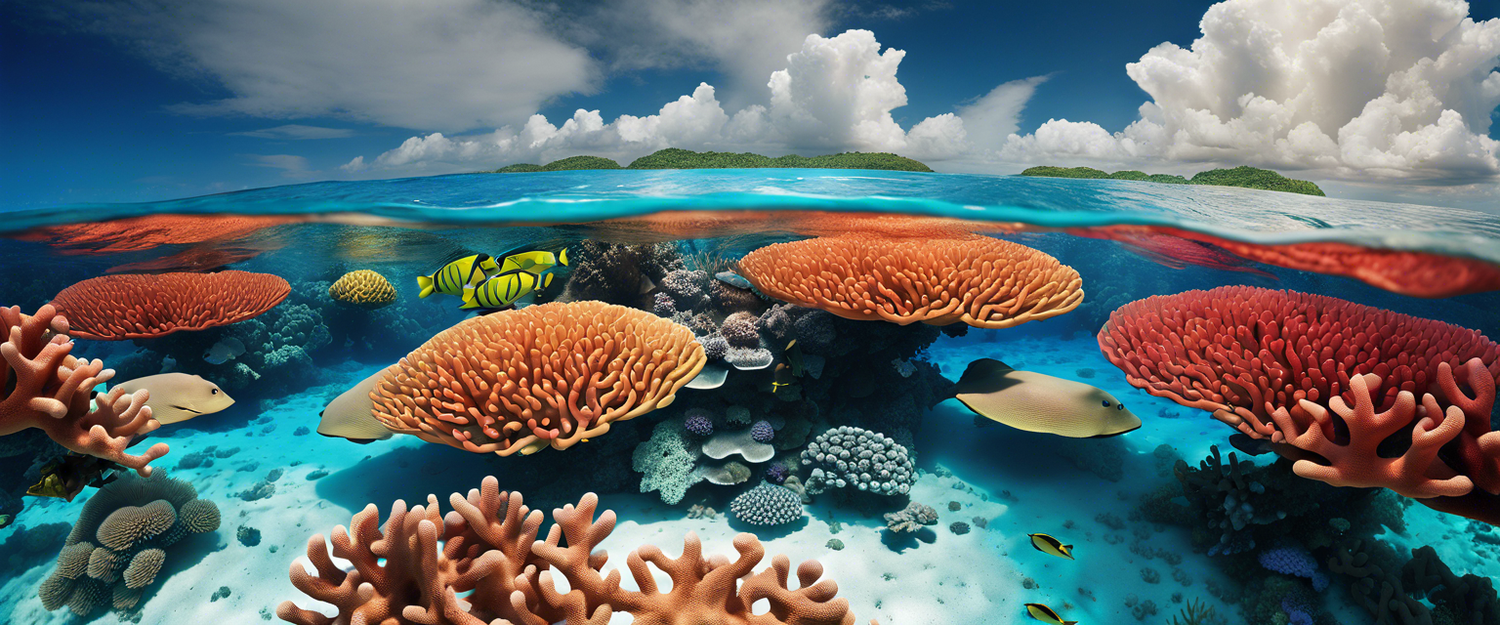 Aerial view of the Great Barrier Reef showing coral bleaching effects.