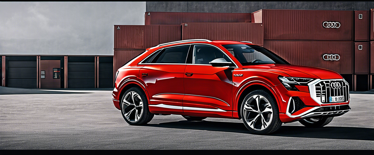 Audi Q8 E-tron with S line appearance package showcasing sporty design elements.