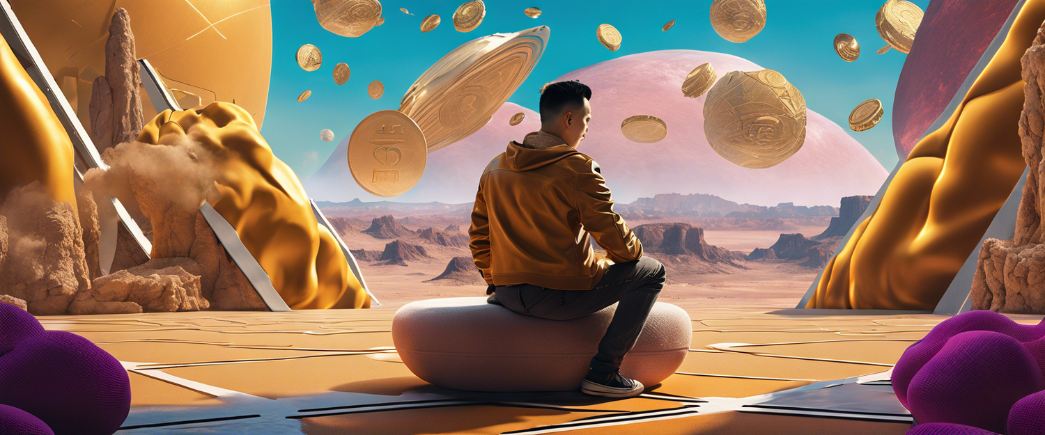 Image of Justin Sun with EIGEN tokens visually represented.