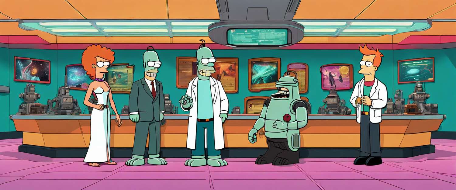 Futurama season 12 promotional image highlighting characters and themes.