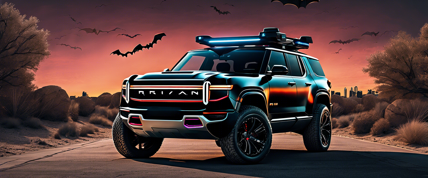 Rivian R1S with KITT-inspired infotainment screen and red scanner light