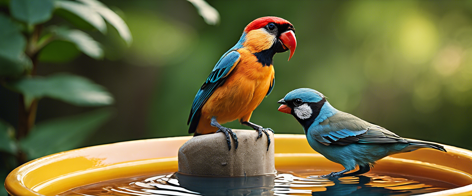 A camera-equipped smart bird bath featuring wide-angle and portrait lenses.