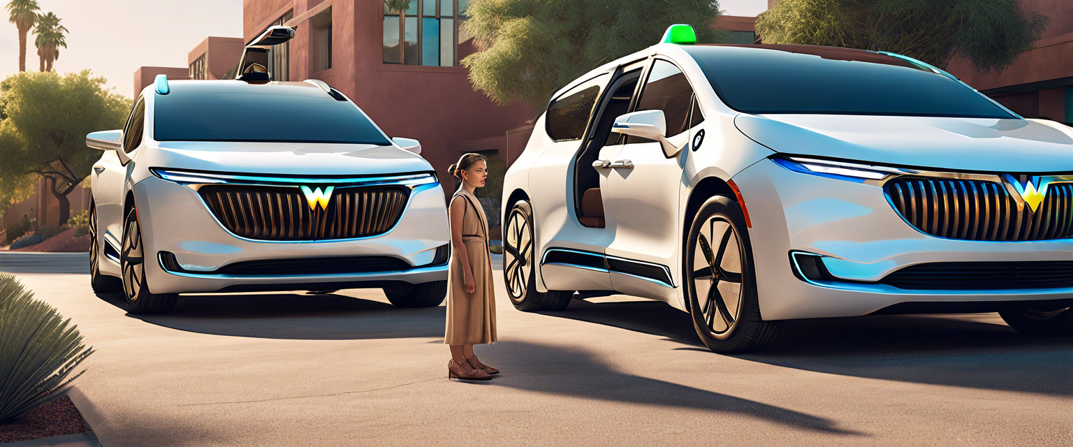 Waymo logo and autonomous driving technology representation