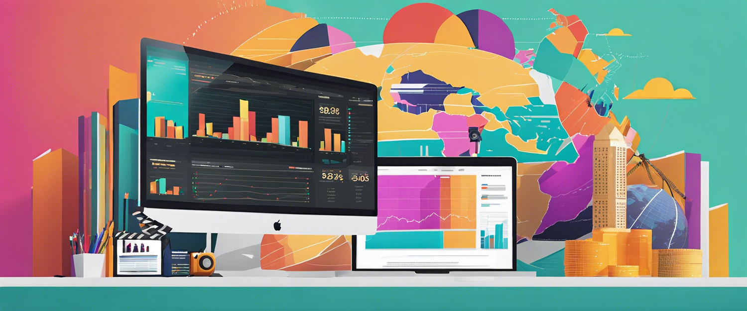 Global financial market trends with rising stocks and cryptocurrencies.