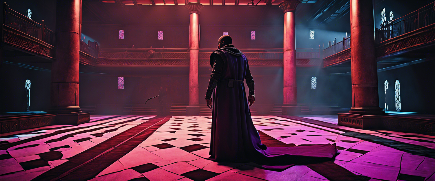 Illustration of a neo-noir inspired video game based on Macbeth.